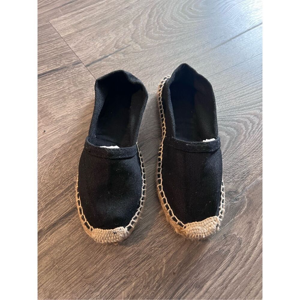 Cousu Main Kids  Flat Slip On Canvas Espadrilles Black